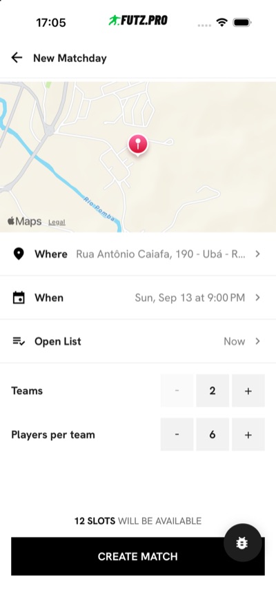 New match screen with a map